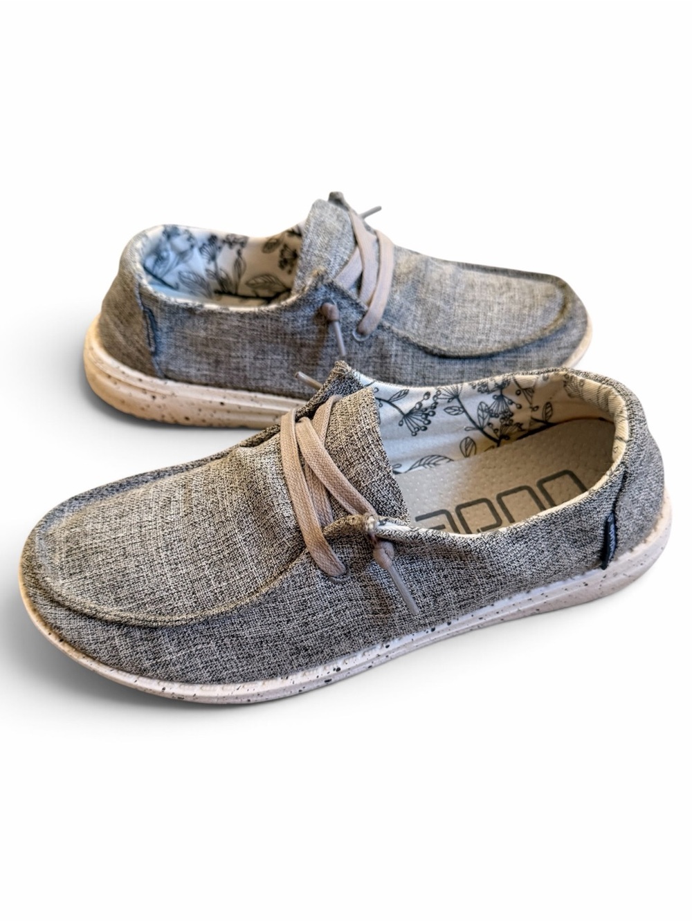 Hey Dude Wendy Women’s 7 Linen Lightweight Gray Casual Shoes Slip On UK 5 Iron